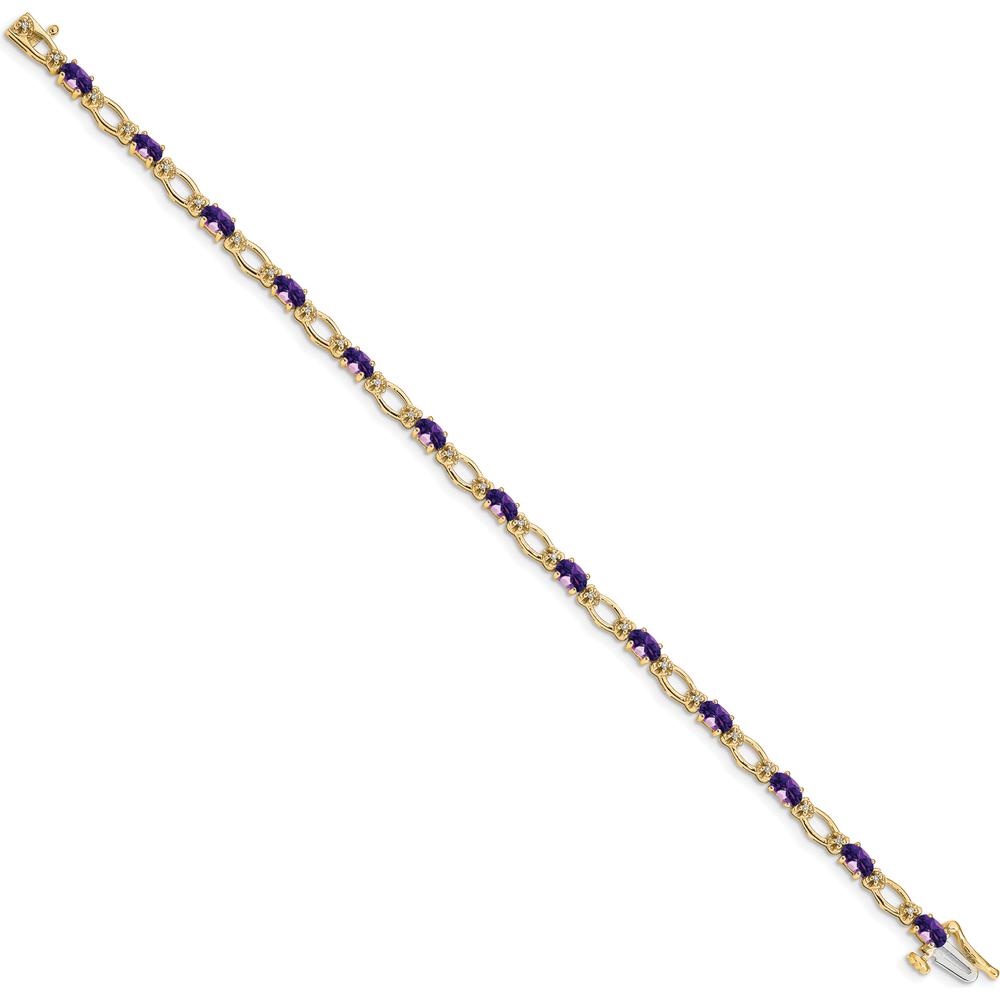 14K Yellow Gold 7" Tennis Bracelet with Oval Amethysts and Round Diamonds - 0.50 Carats Amethyst, 0.004 Carats Total Diamond Weight by Oro Pregiato