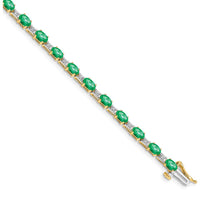 14K Yellow Gold 7" Tennis Bracelet with Oval Emeralds and Round Diamonds - 0.21 Carats Total Emerald Weight by Monteluci Fine Jewelry