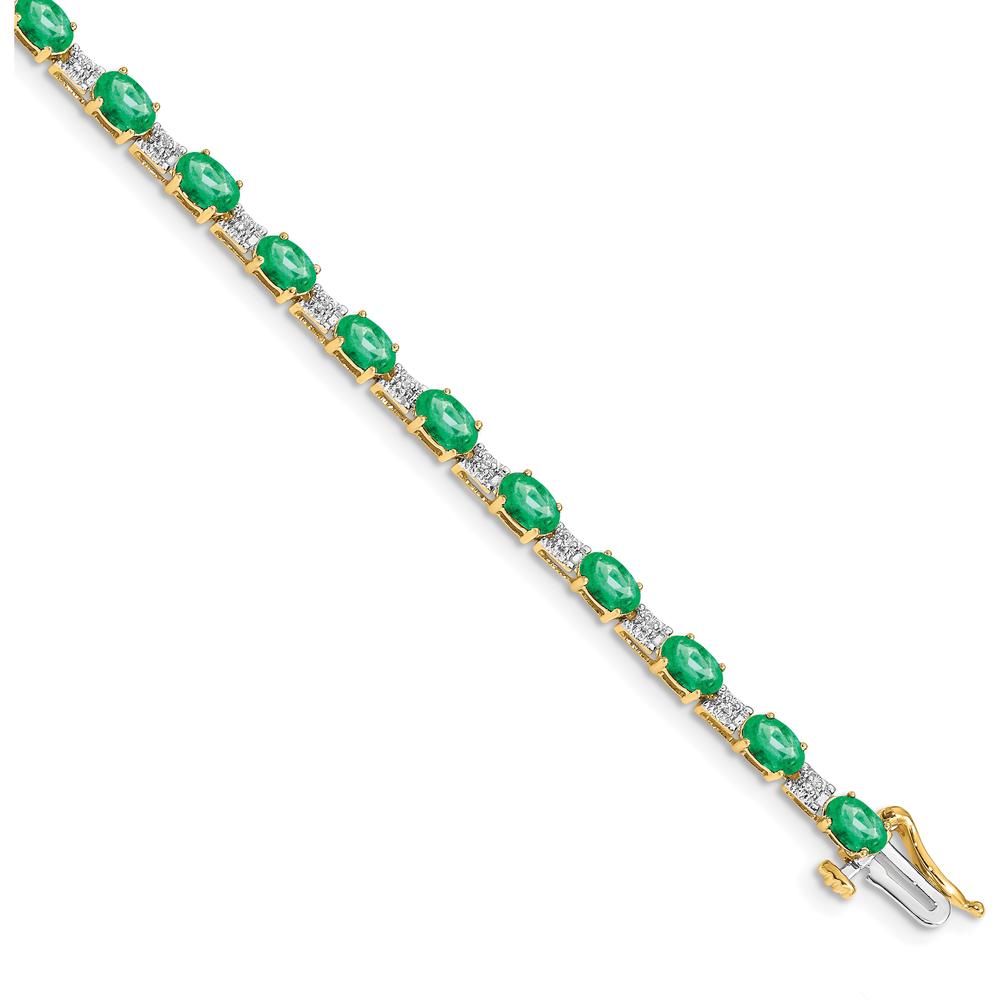 14K Yellow Gold 7" Tennis Bracelet with Oval Emeralds and Round Diamonds - 0.21 Carats Total Emerald Weight by Monteluci Fine Jewelry