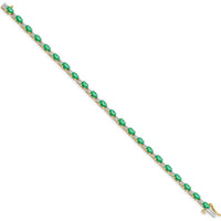 14K Yellow Gold 7" Tennis Bracelet with Oval Emeralds and Round Diamonds - 0.21 Carats Total Emerald Weight by Monteluci Fine Jewelry