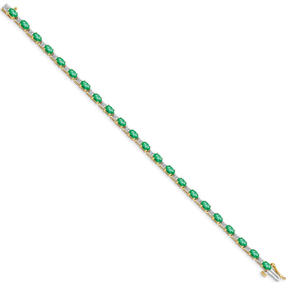 14K Yellow Gold 7" Tennis Bracelet with Oval Emeralds and Round Diamonds - 0.21 Carats Total Emerald Weight by Monteluci Fine Jewelry