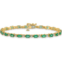 14K Yellow Gold 7" Tennis Bracelet with Oval Emeralds and Round Diamonds - 0.21 Carats Total Emerald Weight by Monteluci Fine Jewelry