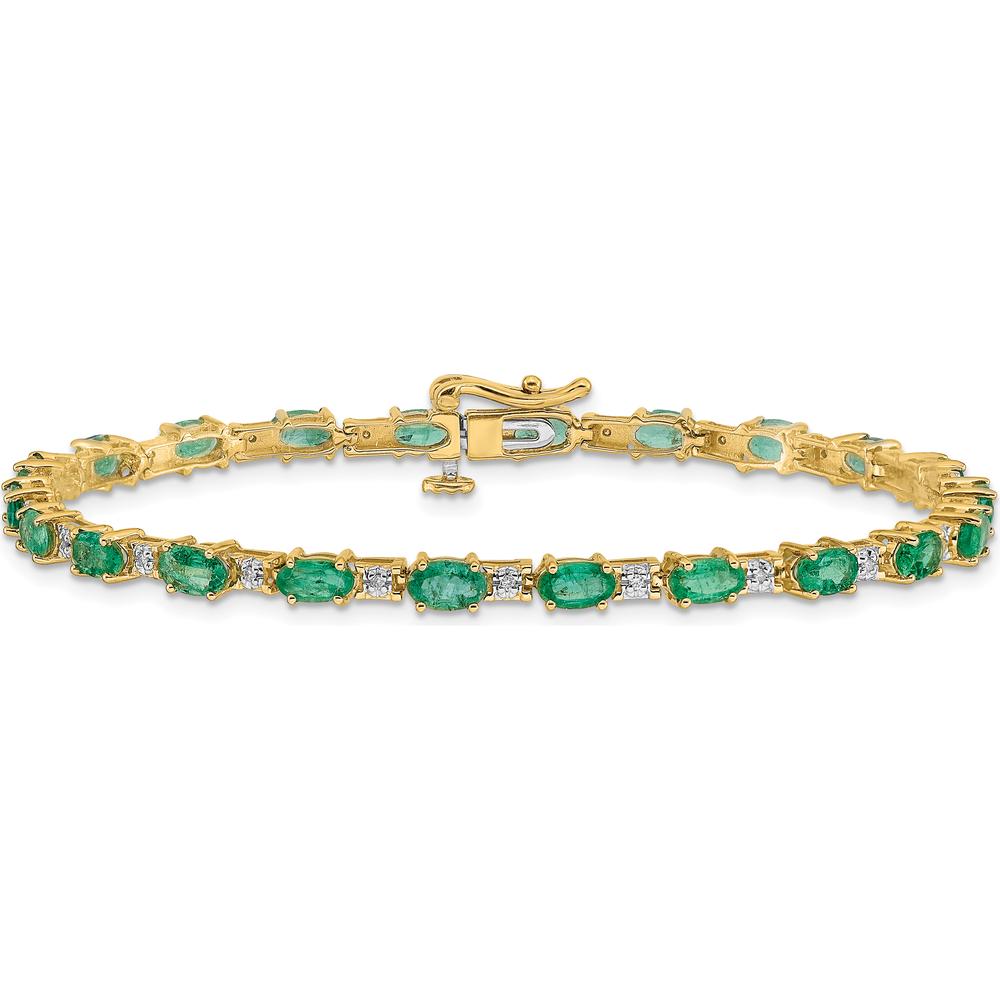 14K Yellow Gold 7" Tennis Bracelet with Oval Emeralds and Round Diamonds - 0.21 Carats Total Emerald Weight by Monteluci Fine Jewelry