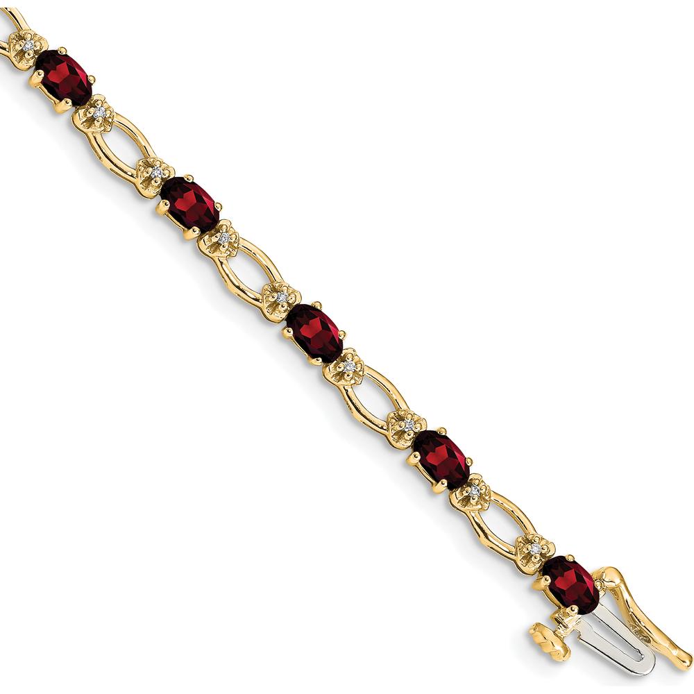 14K Yellow Gold 7" Tennis Bracelet with Oval Garnet and Round Diamond Accents - 0.30 Carats Garnet Weight, 0.004 Carats Diamond Weight by Oro Pregiato