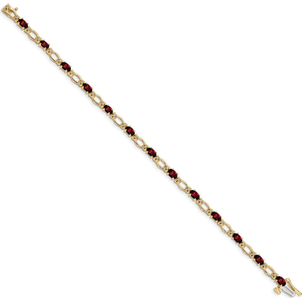 14K Yellow Gold 7" Tennis Bracelet with Oval Garnet and Round Diamond Accents - 0.30 Carats Garnet Weight, 0.004 Carats Diamond Weight by Oro Pregiato