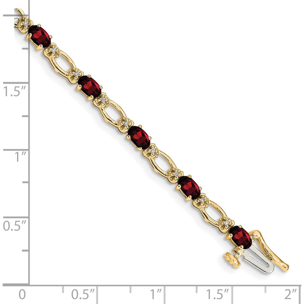 14K Yellow Gold 7" Tennis Bracelet with Oval Garnet and Round Diamond Accents - 0.30 Carats Garnet Weight, 0.004 Carats Diamond Weight by Oro Pregiato