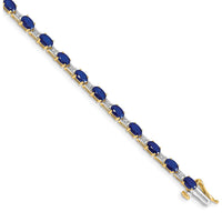 14K Yellow Gold 7" Tennis Bracelet with Oval Sapphires and Round Diamonds - 4.62 Carats Sapphire, 0.09 Carats Diamond by Monteluci Fine Jewelry