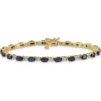 14K Yellow Gold 7" Tennis Bracelet with Oval Sapphires and Round Diamonds - 4.62 Carats Sapphire, 0.09 Carats Diamond by Monteluci Fine Jewelry