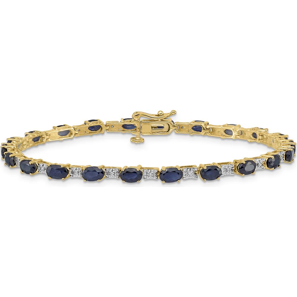14K Yellow Gold 7" Tennis Bracelet with Oval Sapphires and Round Diamonds - 4.62 Carats Sapphire, 0.09 Carats Diamond by Monteluci Fine Jewelry
