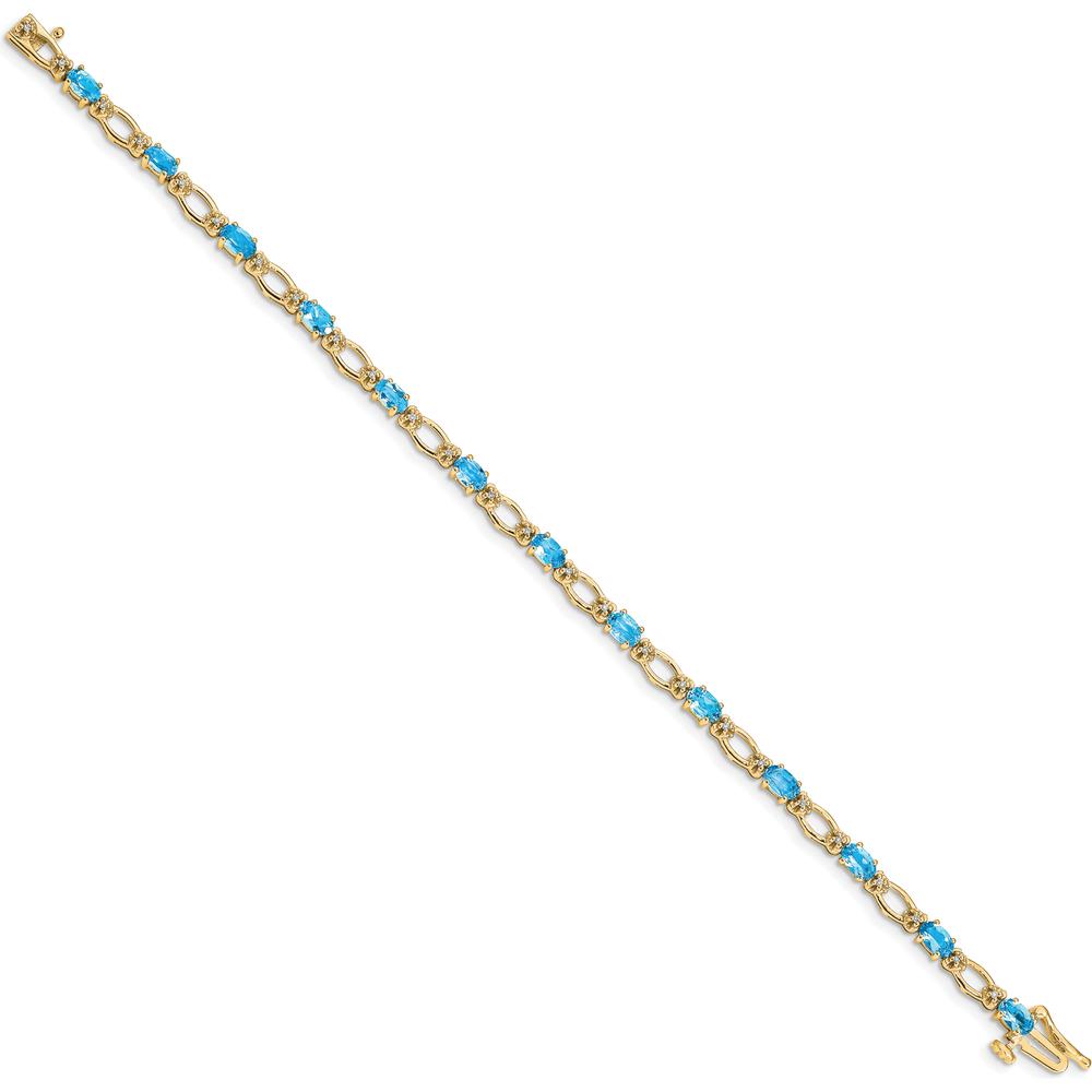 14K Yellow Gold 7" Tennis Bracelet with Oval Swiss Blue Topaz and Round Diamonds - 0.30 Carats Total Topaz Weight, 0.004 Carats Total Diamond Weight by Oro Pregiato