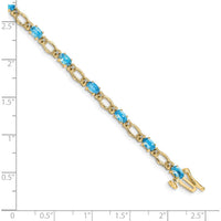 14K Yellow Gold 7" Tennis Bracelet with Oval Swiss Blue Topaz and Round Diamonds - 0.30 Carats Total Topaz Weight, 0.004 Carats Total Diamond Weight by Oro Pregiato