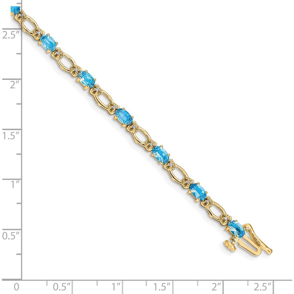 14K Yellow Gold 7" Tennis Bracelet with Oval Swiss Blue Topaz and Round Diamonds - 0.30 Carats Total Topaz Weight, 0.004 Carats Total Diamond Weight by Oro Pregiato