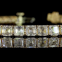 14K Yellow Gold 7" Tennis Bracelet with Prong Set Asscher Cut Lab Diamonds - 25.02 Total Carat Weight, E-F Color VS1 Clarity - Covaloro Fine Jewelry