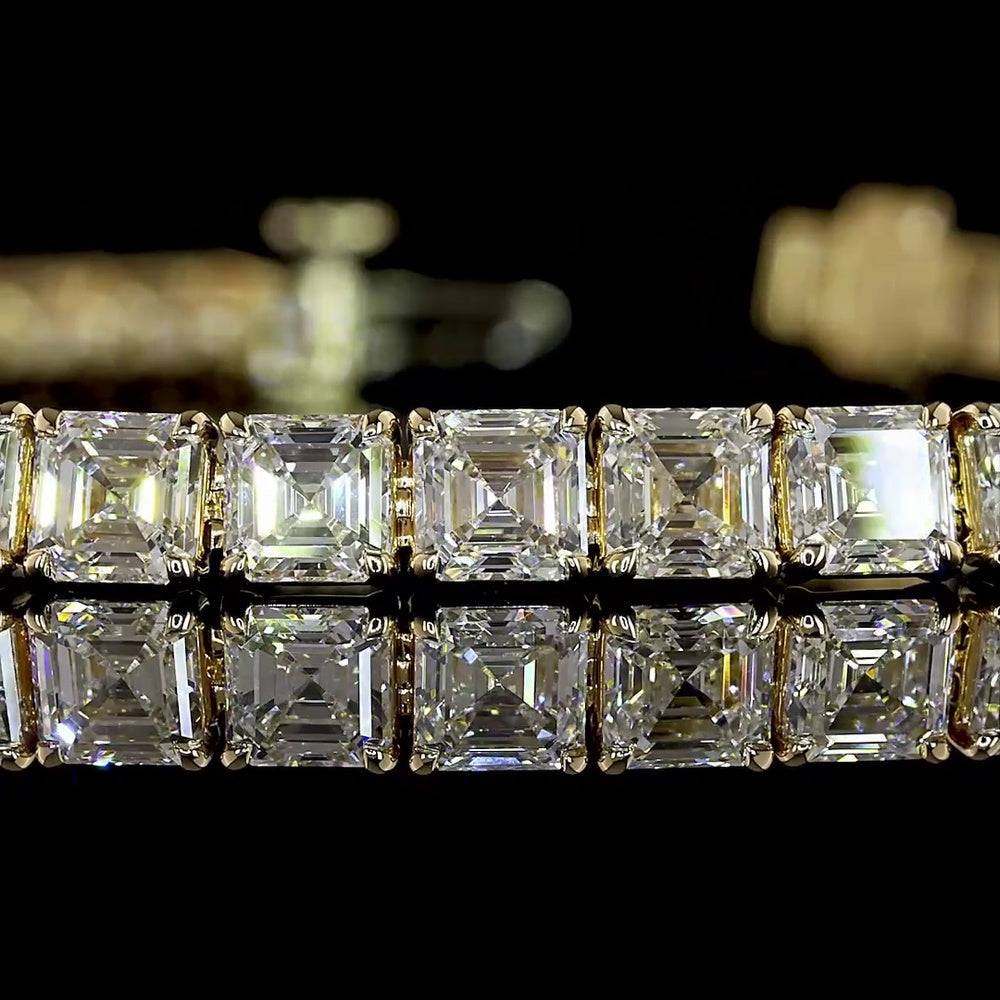 14K Yellow Gold 7" Tennis Bracelet with Prong Set Asscher Cut Lab Diamonds - 25.02 Total Carat Weight, E-F Color VS1 Clarity - Covaloro Fine Jewelry