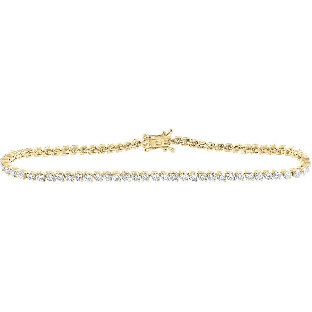14K Yellow Gold 7" Tennis Bracelet with Prong-Set Round Diamonds - 3.00 Carat Total Diamond Weight