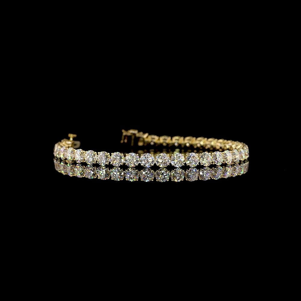 14K Yellow Gold 7" Tennis Bracelet with Round and Marquise Cut Lab Diamonds - 10.82 Carat Total Weight - Covaloro Fine Jewelry