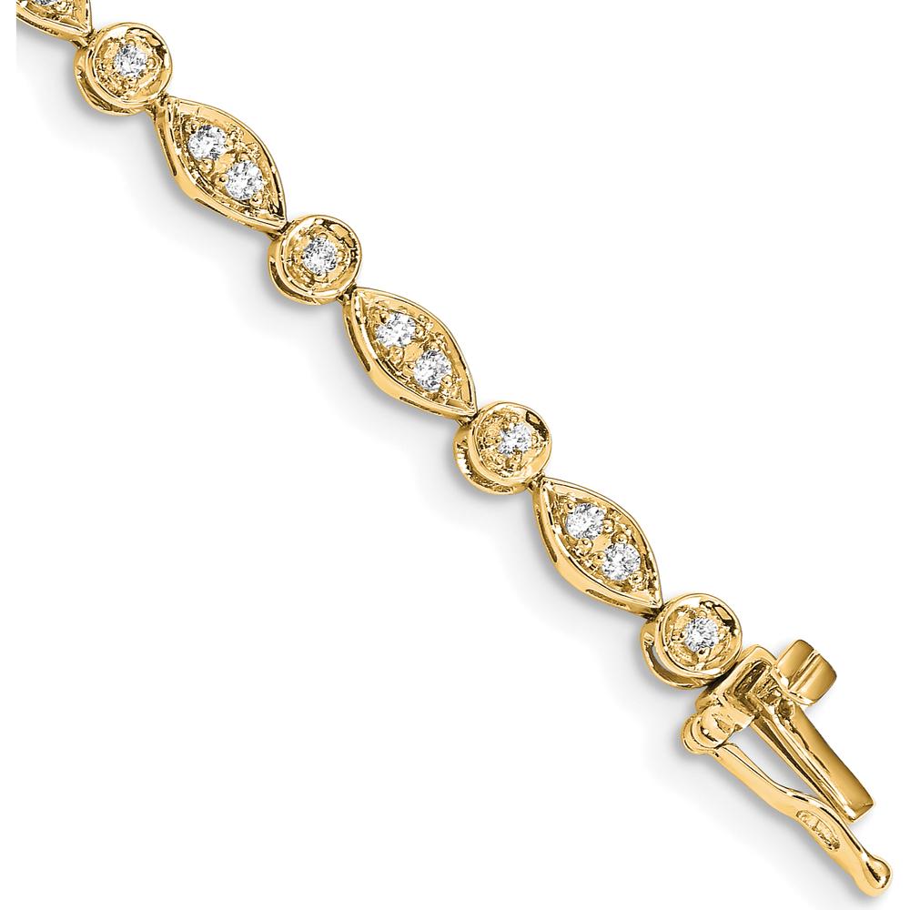 14K Yellow Gold 7" Tennis Bracelet with Round and Oval Natural Diamonds - 3/4 Carats Total Diamond Weight by Monteluci Fine Jewelry