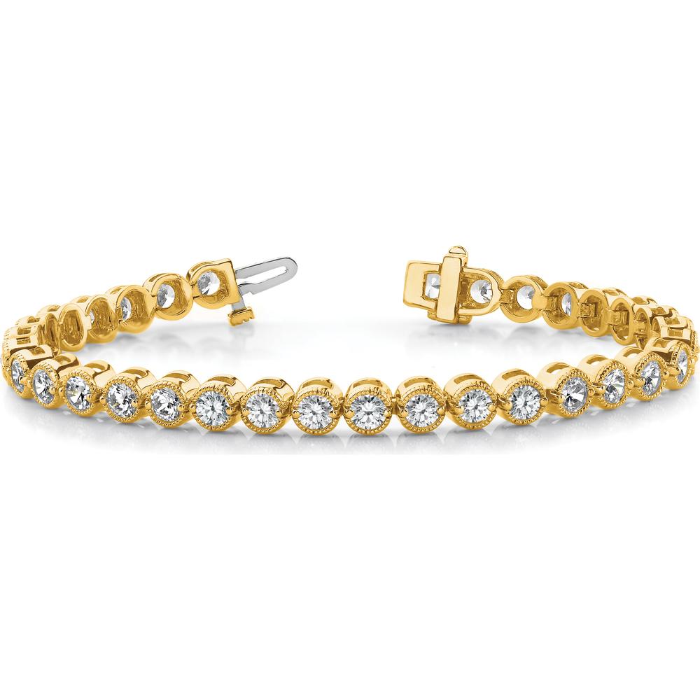 14K Yellow Gold 7" Tennis Bracelet with Round Diamonds in 2-Prong Setting - 3.06 Carat Total Diamond Weight by Monteluci Fine Jewelry