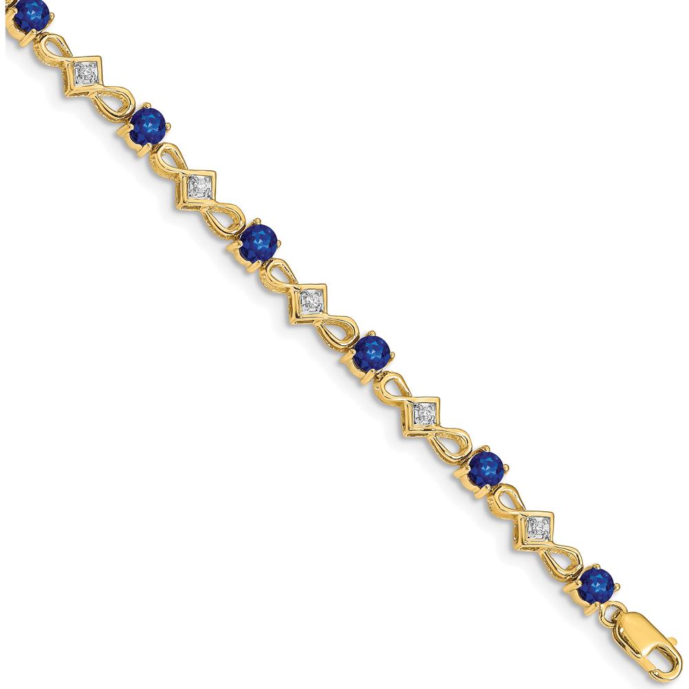 14K Yellow Gold 7" Tennis Bracelet with Round Sapphires and Diamonds - 1.68 Carats Total Gem Weight by Monteluci Fine Jewelry