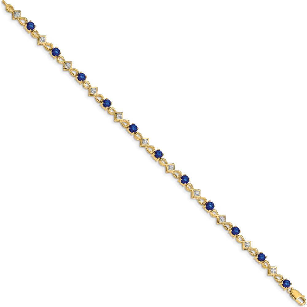 14K Yellow Gold 7" Tennis Bracelet with Round Sapphires and Diamonds - 1.68 Carats Total Gem Weight by Monteluci Fine Jewelry