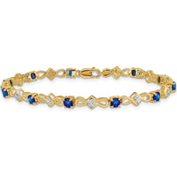 14K Yellow Gold 7" Tennis Bracelet with Round Sapphires and Diamonds - 1.68 Carats Total Gem Weight by Monteluci Fine Jewelry