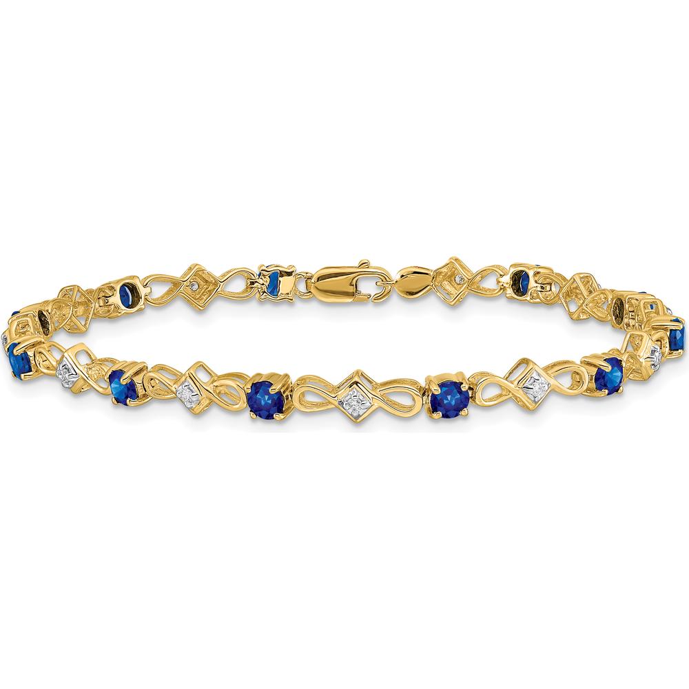 14K Yellow Gold 7" Tennis Bracelet with Round Sapphires and Diamonds - 1.68 Carats Total Gem Weight by Monteluci Fine Jewelry