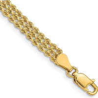 14K Yellow Gold 7" Triple Strand Rope Bracelet with Diamond-Cut Polished Finish - 4.5mm Wide