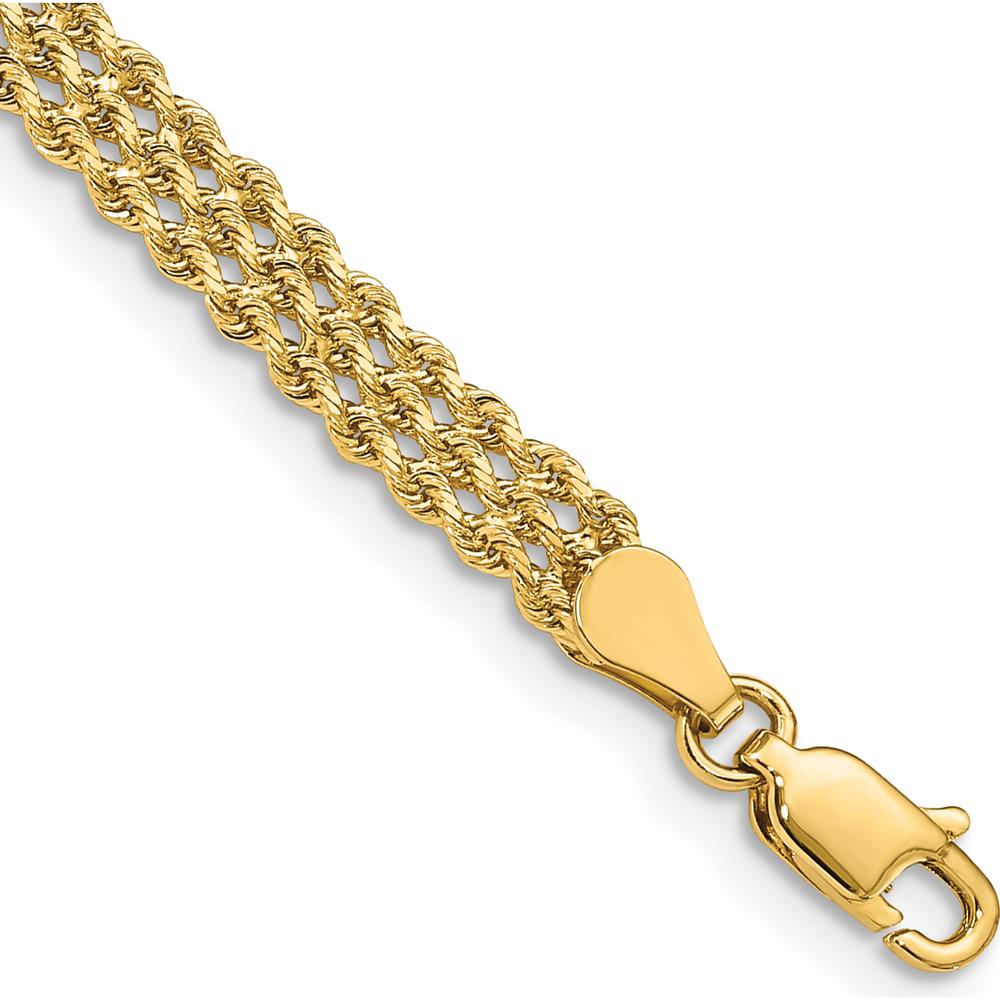 14K Yellow Gold 7" Triple Strand Rope Bracelet with Diamond-Cut Polished Finish - 4.5mm Wide