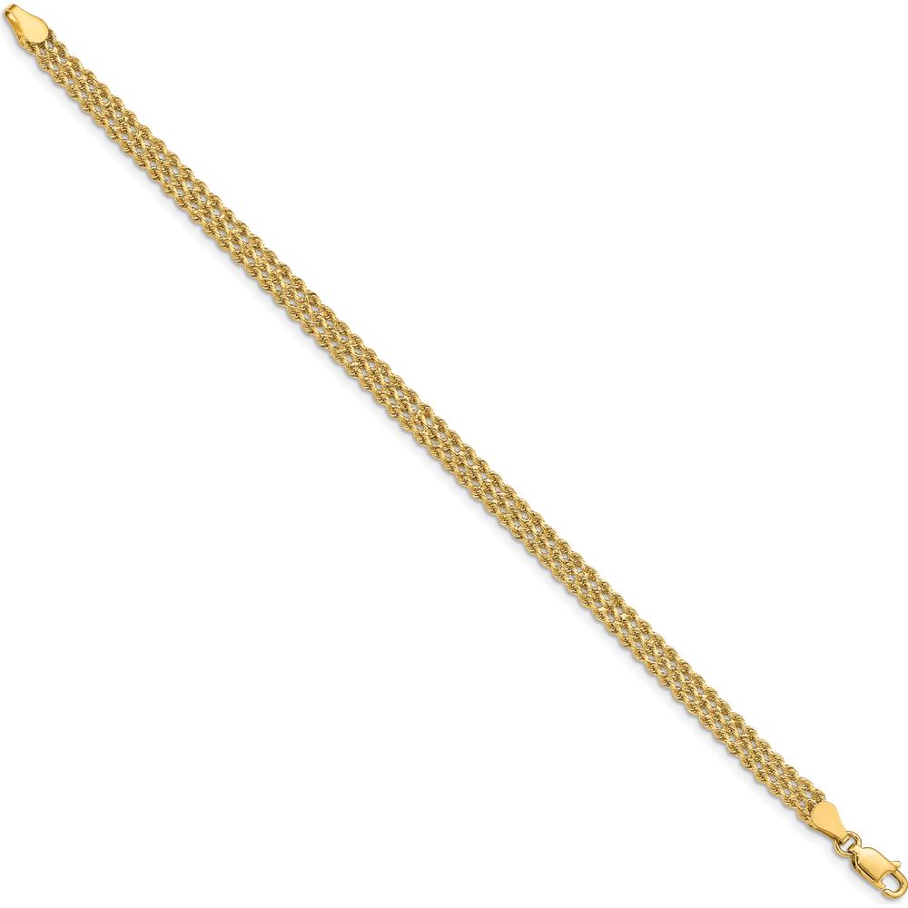 14K Yellow Gold 7" Triple Strand Rope Bracelet with Diamond-Cut Polished Finish - 4.5mm Wide