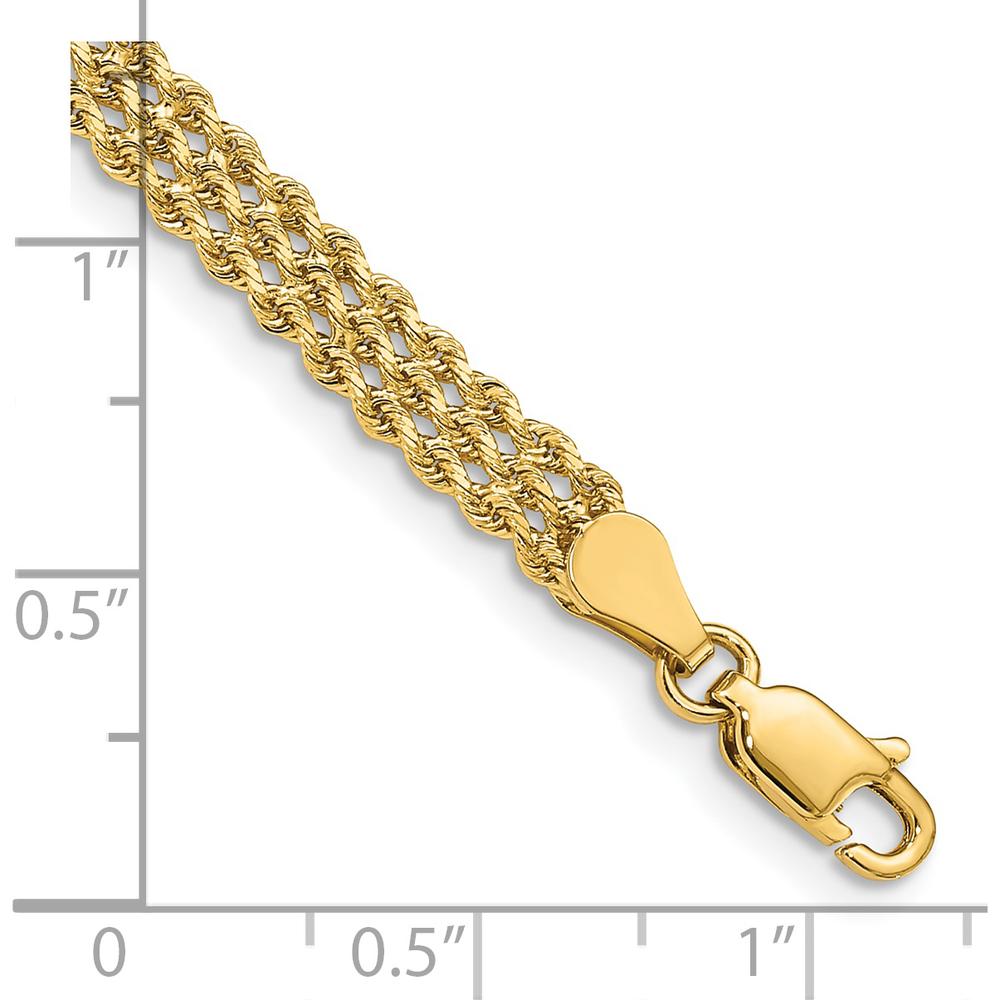 14K Yellow Gold 7" Triple Strand Rope Bracelet with Diamond-Cut Polished Finish - 4.5mm Wide