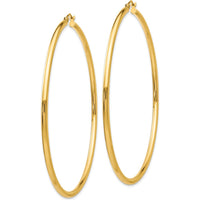14K Yellow Gold 70mm Polished Round Tube Hoop Earrings - Elegant & Timeless Design by 0
