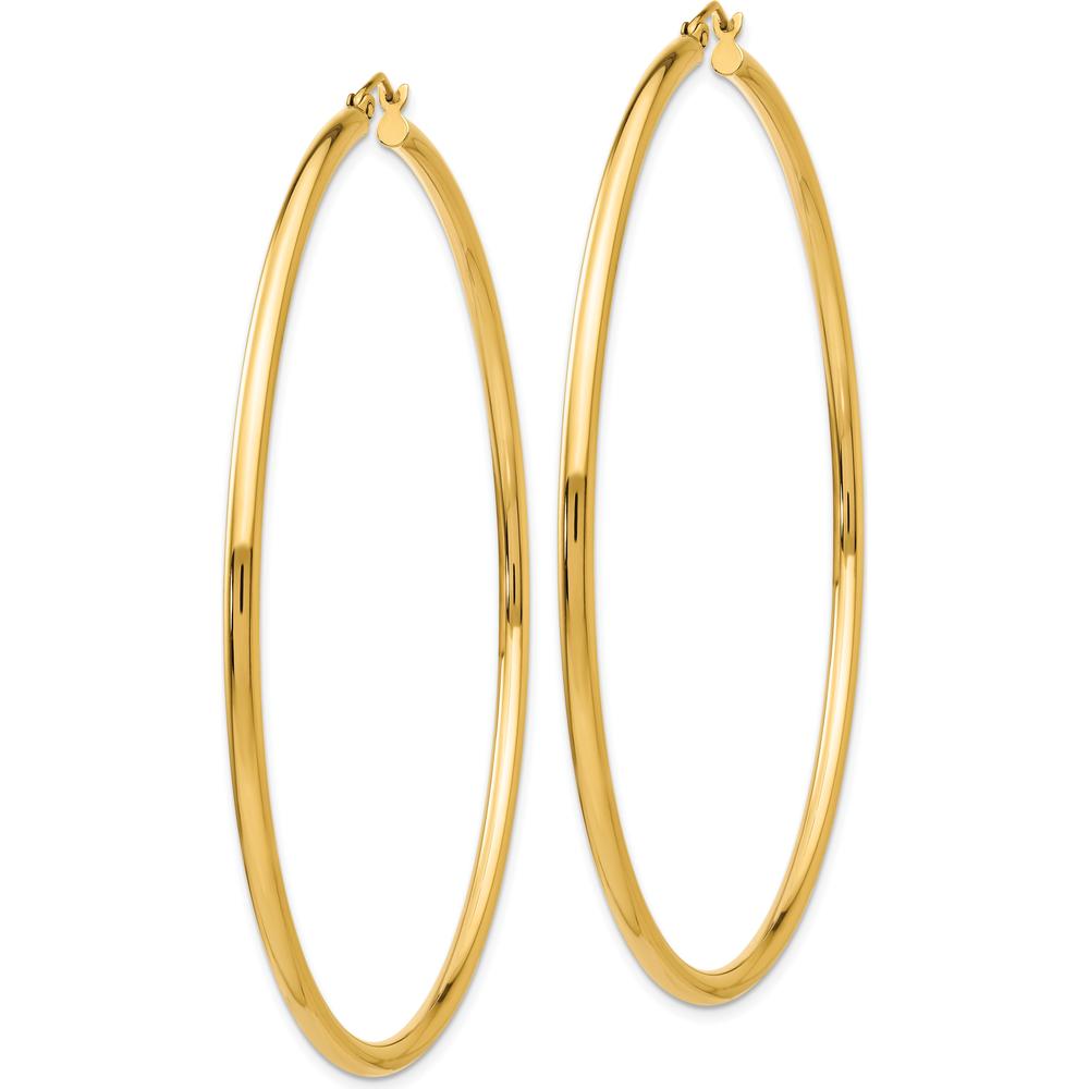 14K Yellow Gold 70mm Polished Round Tube Hoop Earrings - Elegant & Timeless Design by 0