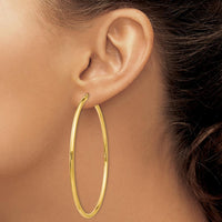 14K Yellow Gold 70mm Polished Round Tube Hoop Earrings - Elegant & Timeless Design by 0