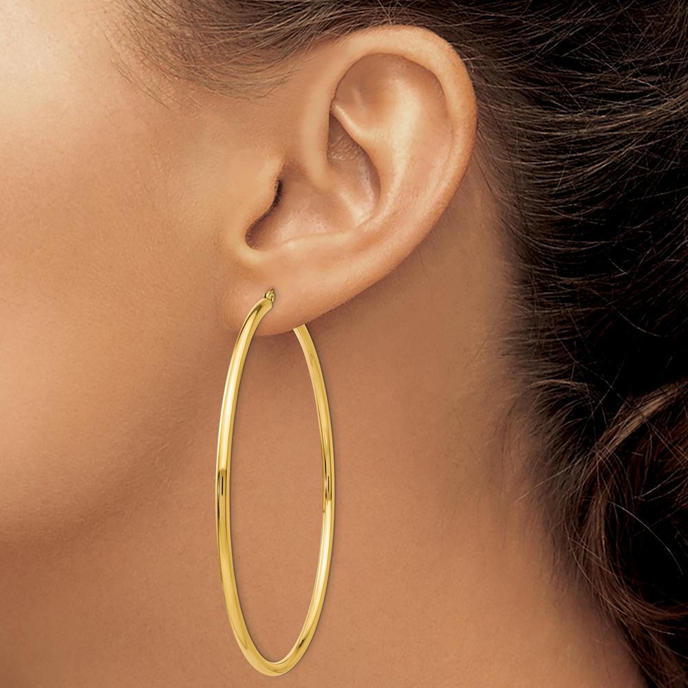 14K Yellow Gold 70mm Polished Round Tube Hoop Earrings - Elegant & Timeless Design by 0