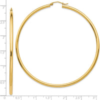 14K Yellow Gold 70mm Polished Round Tube Hoop Earrings - Elegant & Timeless Design by 0