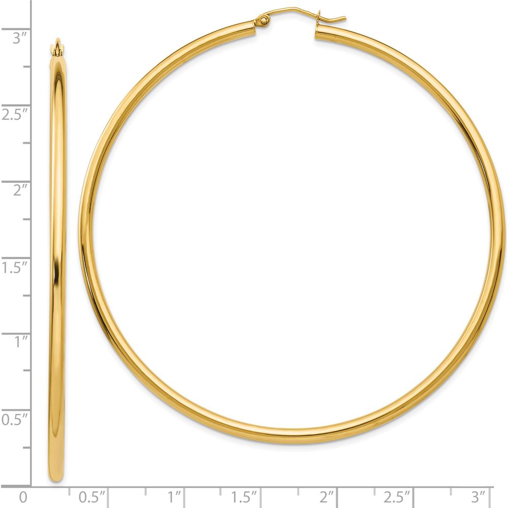 14K Yellow Gold 70mm Polished Round Tube Hoop Earrings - Elegant & Timeless Design by 0