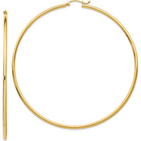 14K Yellow Gold 75mm Polished Lightweight Round Tube Hoop Earrings by 0