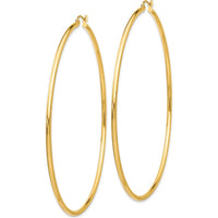 14K Yellow Gold 75mm Polished Lightweight Round Tube Hoop Earrings by 0