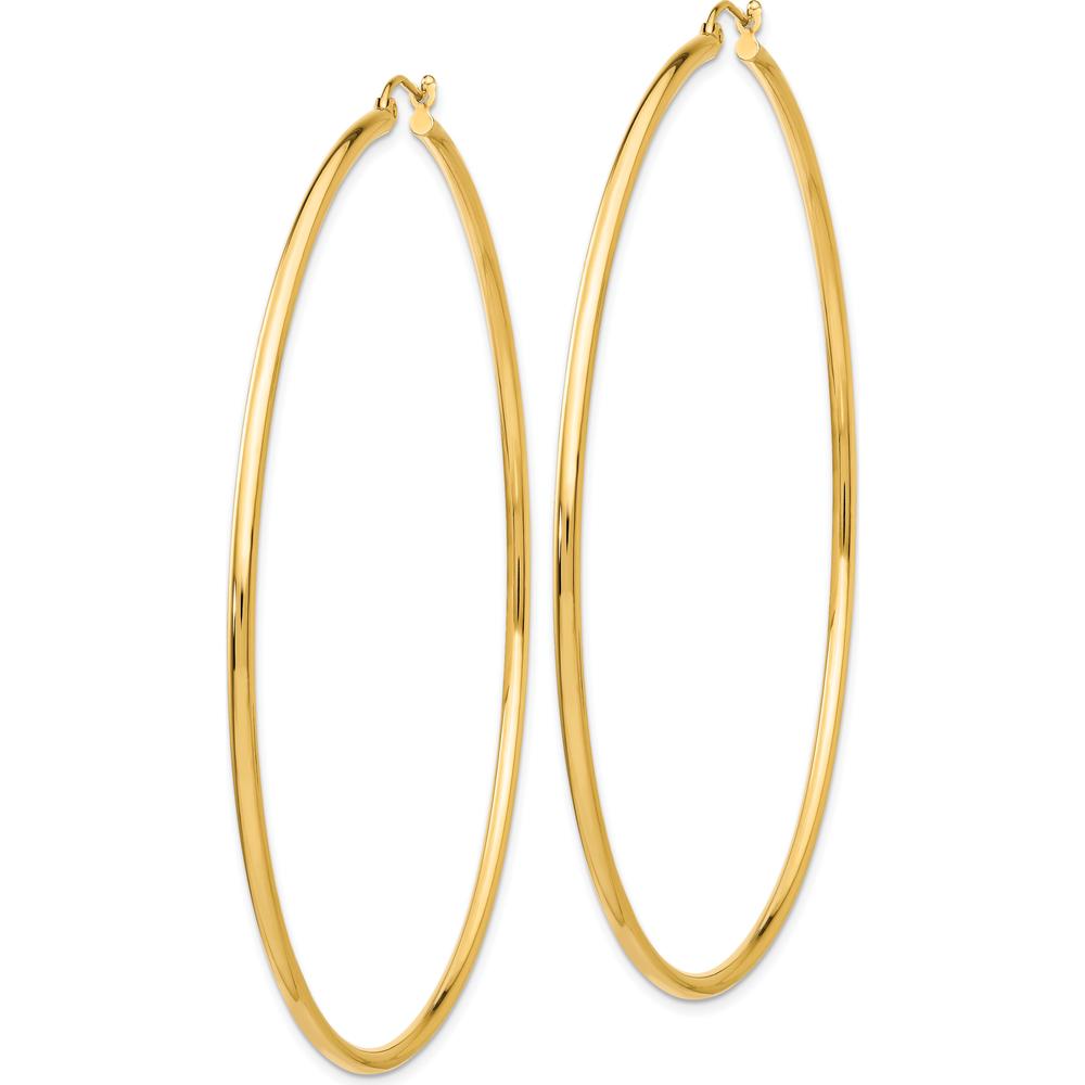 14K Yellow Gold 75mm Polished Lightweight Round Tube Hoop Earrings by 0