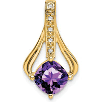 14K Yellow Gold 7mm Cushion Amethyst and Diamond Pendant - 1.31 Carat Amethyst and 0.025 Carat Diamonds by Lumare Gioia