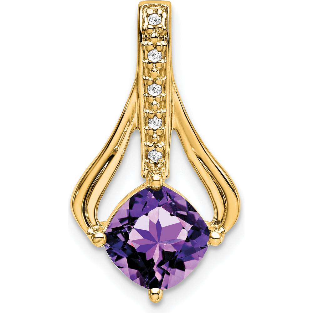 14K Yellow Gold 7mm Cushion Amethyst and Diamond Pendant - 1.31 Carat Amethyst and 0.025 Carat Diamonds by Lumare Gioia