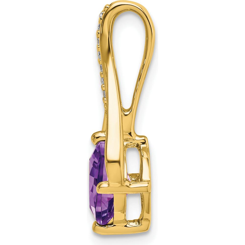 14K Yellow Gold 7mm Cushion Amethyst and Diamond Pendant - 1.31 Carat Amethyst and 0.025 Carat Diamonds by Lumare Gioia
