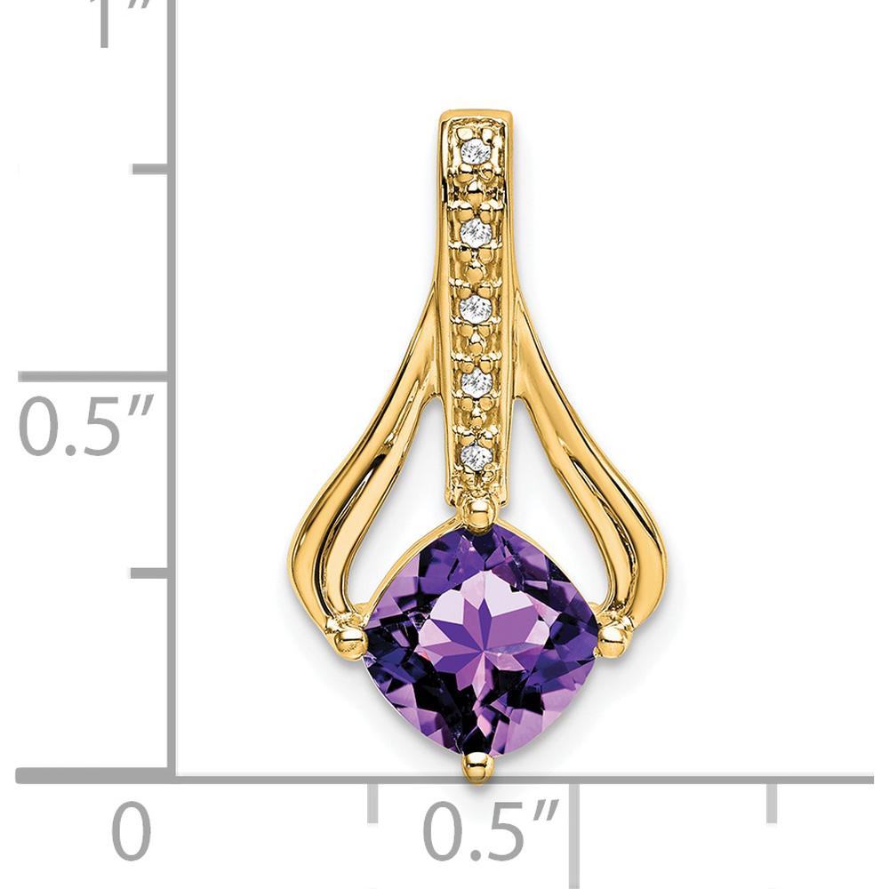 14K Yellow Gold 7mm Cushion Amethyst and Diamond Pendant - 1.31 Carat Amethyst and 0.025 Carat Diamonds by Lumare Gioia