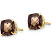 14K Yellow Gold 7mm Cushion Checker-Cut Smoky Quartz Stud Earrings - 1.35 Carat Total Gem Weight by Monteluci Fine Jewelry