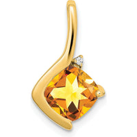 14K Yellow Gold 7mm Cushion Citrine Pendant with Round Diamond Accent - 2 Carat Citrine, 0.008 Carat Diamond by Lumare Gioia