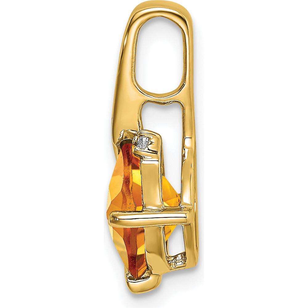 14K Yellow Gold 7mm Cushion Citrine Pendant with Round Diamond Accent - 2 Carat Citrine, 0.008 Carat Diamond by Lumare Gioia