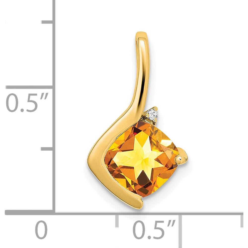 14K Yellow Gold 7mm Cushion Citrine Pendant with Round Diamond Accent - 2 Carat Citrine, 0.008 Carat Diamond by Lumare Gioia