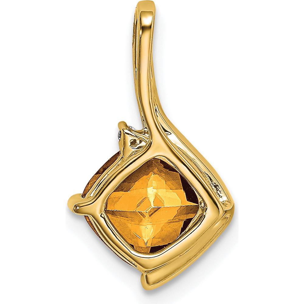 14K Yellow Gold 7mm Cushion Citrine Pendant with Round Diamond Accent - 2 Carat Citrine, 0.008 Carat Diamond by Lumare Gioia