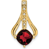 14K Yellow Gold 7mm Cushion Cut Garnet Pendant with 5 Round Diamonds - 1.31 Carat Total Garnet Weight by Lumare Gioia