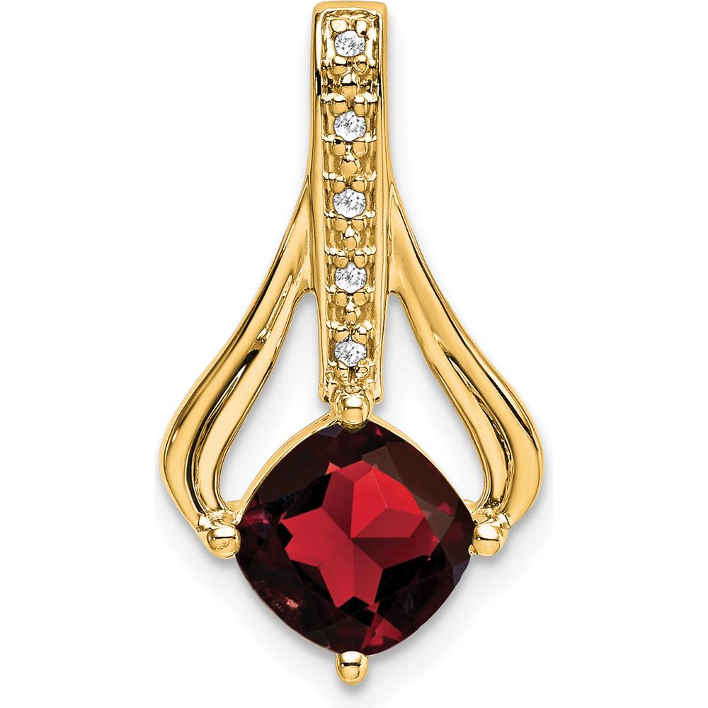 14K Yellow Gold 7mm Cushion Cut Garnet Pendant with 5 Round Diamonds - 1.31 Carat Total Garnet Weight by Lumare Gioia
